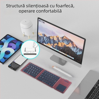 Tastatură Bluetooth pliabilă în trei părți, cu touchpad, dual-mode, ușoară și subțire, tastatură portabilă de birou pentru calculatoare
