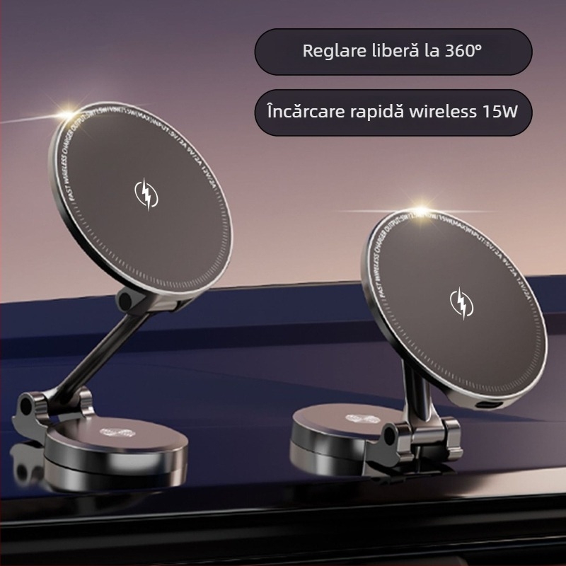 Încărcător wireless MagSafe din aliaj de zinc, pliabil, pentru mașină, suport pentru telefon