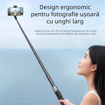 Bețișor Bluetooth pentru telefon, cu stabilizator de mână, braț telescopic pentru podea și trepied pentru streaming live
