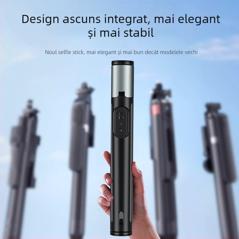 Bețișor Bluetooth pentru telefon, cu stabilizator de mână, braț telescopic pentru podea și trepied pentru streaming live