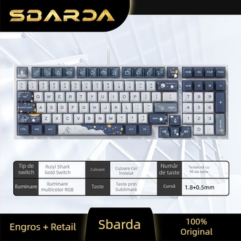 SBARDA Sparta Tastatură Mecanică pentru Internet Café, Switch-uri magnetice plugabile, Iluminată, Cu fir, Tastatură de Calculator cu greutate