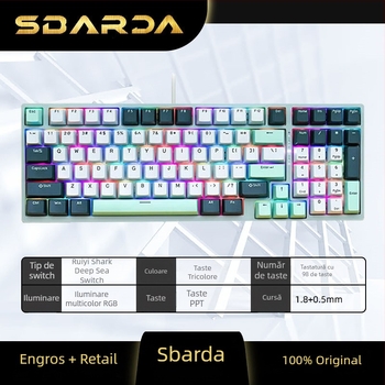 SBARDA Sparta Tastatură Mecanică pentru Internet Café, Switch-uri magnetice plugabile, Iluminată, Cu fir, Tastatură de Calculator cu greutate