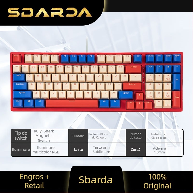 SBARDA Sparta Tastatură Mecanică pentru Internet Café, Switch-uri magnetice plugabile, Iluminată, Cu fir, Tastatură de Calculator cu greutate