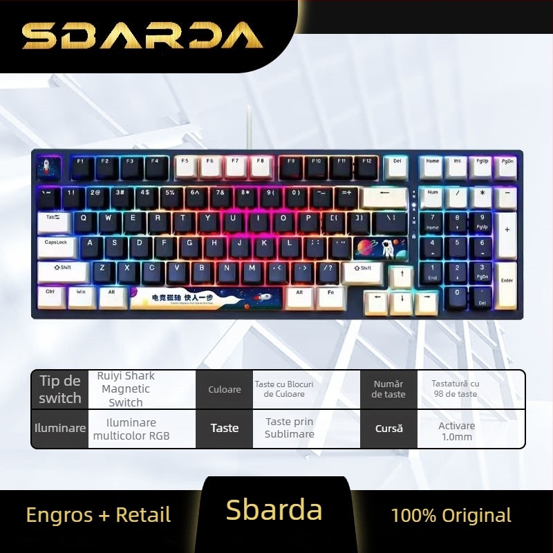 SBARDA Sparta Tastatură Mecanică pentru Internet Café, Switch-uri magnetice plugabile, Iluminată, Cu fir, Tastatură de Calculator cu greutate