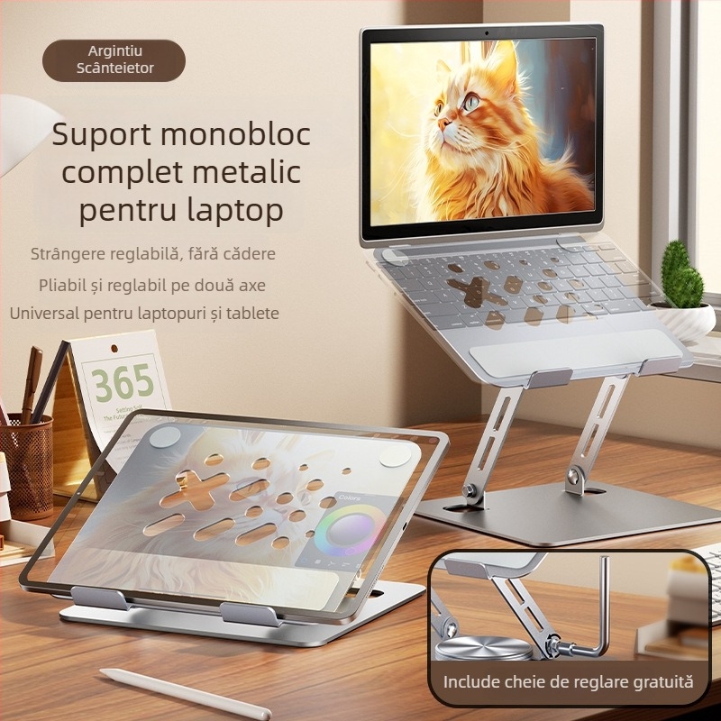 MAGICS Q21 Suport din oțel integral pentru tabletă și laptop, rotire la 360°, disipare termică, suport de birou portabil