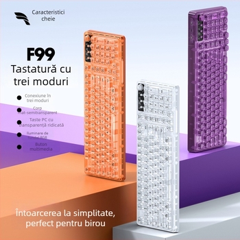 Tastatură wireless Bluetooth cu iluminare RGB, încărcare în trei moduri, 88–98 taste, capace de taste sferice transparente pentru gaming, birou și tabletă