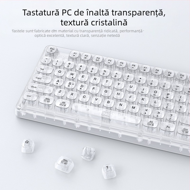 Tastatură wireless Bluetooth cu iluminare RGB, încărcare în trei moduri, 88–98 taste, capace de taste sferice transparente pentru gaming, birou și tabletă