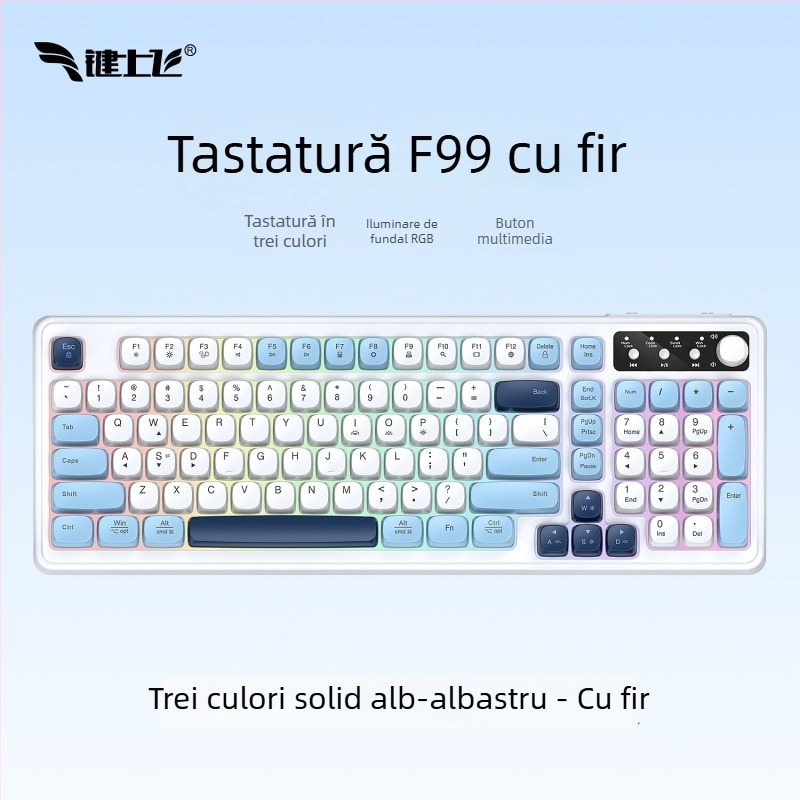 Tastatură wireless Bluetooth cu iluminare RGB, încărcare în trei moduri, 88–98 taste, capace de taste sferice transparente pentru gaming, birou și tabletă