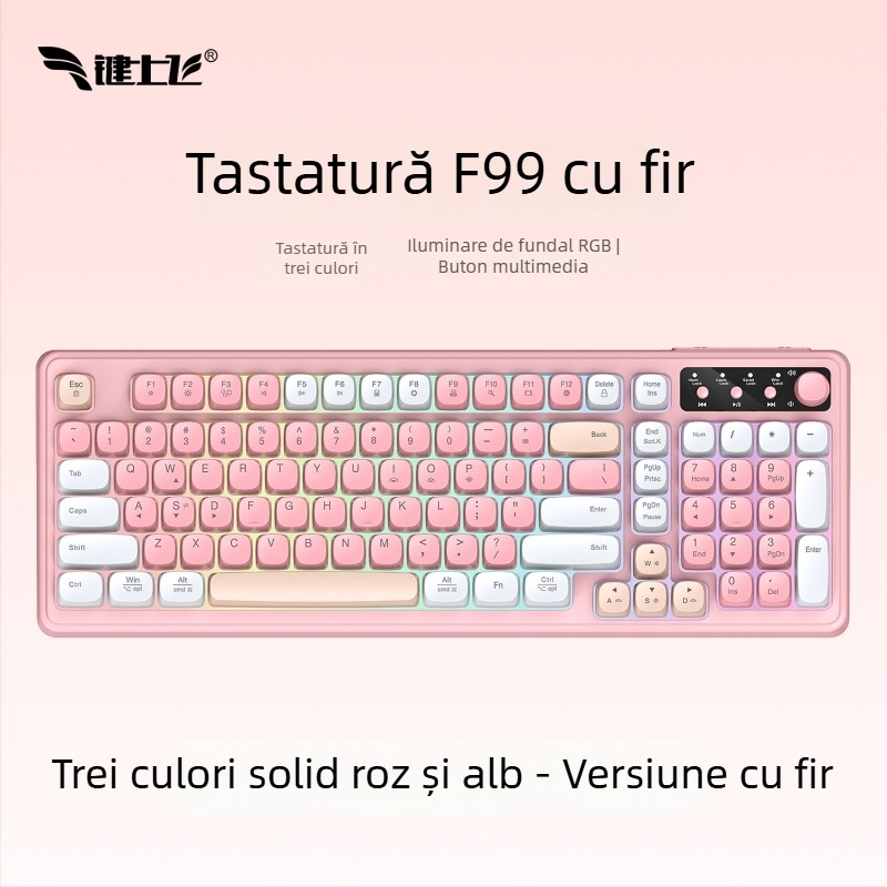 Tastatură wireless Bluetooth cu iluminare RGB, încărcare în trei moduri, 88–98 taste, capace de taste sferice transparente pentru gaming, birou și tabletă