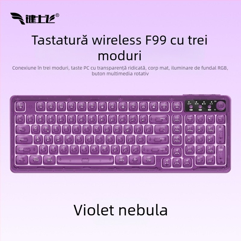 Tastatură wireless Bluetooth cu iluminare RGB, încărcare în trei moduri, 88–98 taste, capace de taste sferice transparente pentru gaming, birou și tabletă