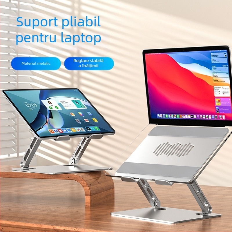 Suport pentru laptop din metal, nou, cu grosime dublă, reglabil pe două axe, pliabil, stand de birou înălțător