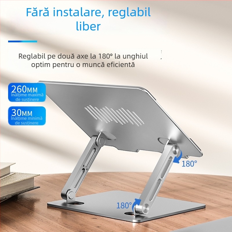 Suport pentru laptop din metal, nou, cu grosime dublă, reglabil pe două axe, pliabil, stand de birou înălțător