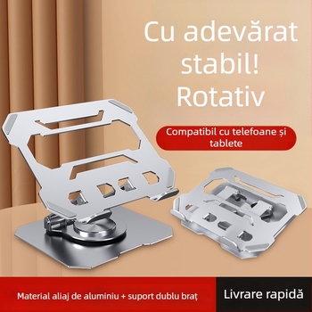 Suport metalic pentru tablete și telefoane, rotație la 360°, pliabil și reglabil.