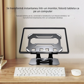Suport metalic pentru tablete și telefoane, rotație la 360°, pliabil și reglabil.