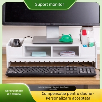Suport pentru monitor ridicat pentru birou, cu spațiu de depozitare și suport pentru calculator – design în valuri