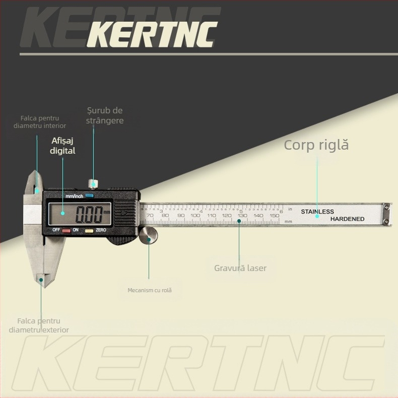 KERTNC caliper digital neutru, aliaj de zinc, afișaj electronic cu ecran mare, 0-150 mm