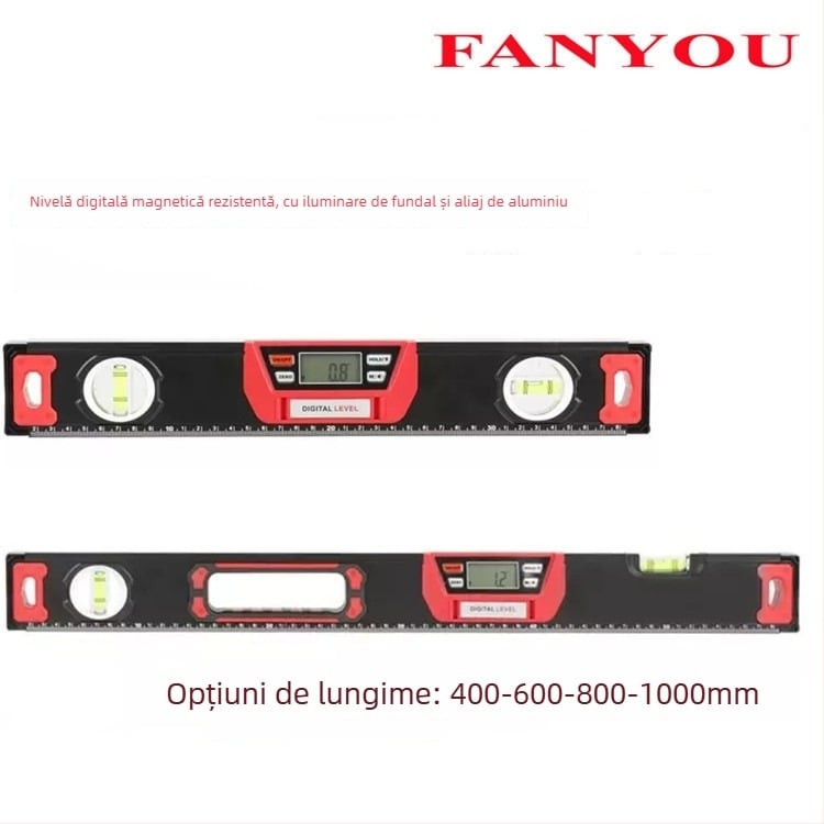 Nivel cu afișaj digital din aliaj de aluminiu magnetic, riglă de unghi, inclinometru și protractor