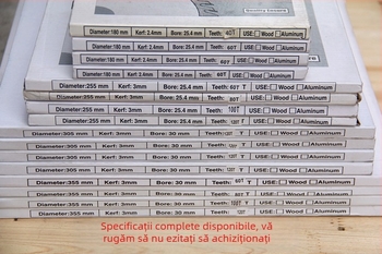 Lama de ferăstrău pentru lemn, 10 inch (255 mm), corp din aliaj de aluminiu, dinți de carburi, 60–120 dinți
