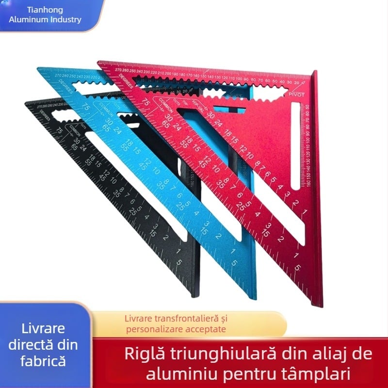 Riglă triunghiulară din aluminiu pentru tâmplărie, instrument de măsurare de înaltă precizie la 90 de grade, personalizabil