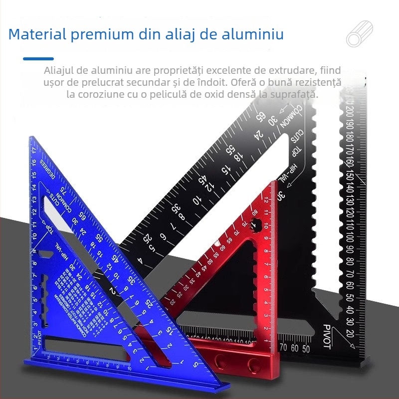 Riglă triunghiulară din aluminiu pentru tâmplărie, instrument de măsurare de înaltă precizie la 90 de grade, personalizabil