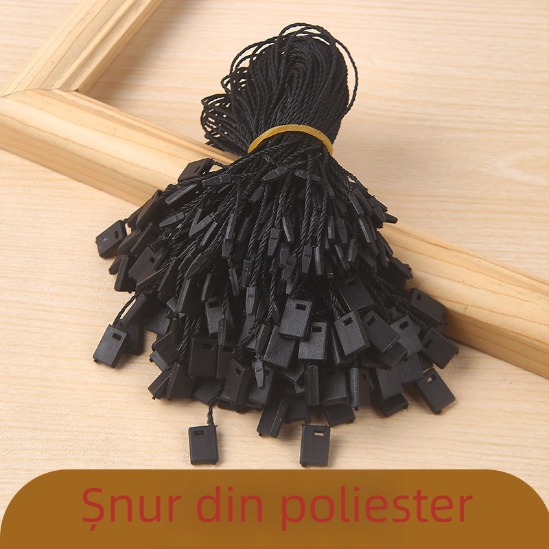 Set etichetă pentru haine cu fir de poliester, etichetă din plastic, inserție pătrată universală, element de agățare alb-negru și șnur de agățare vopsit