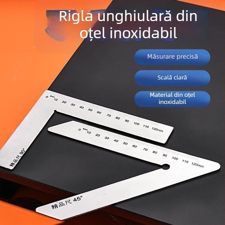 Rigla unghiulară din oțel inoxidabil pentru 45° și 90° — instrument de reglare a unghiului pentru profile de uși și ferestre, instrument de măsurare industrial
