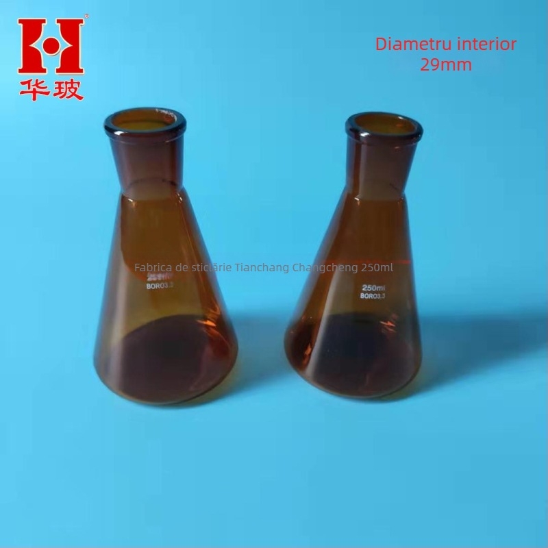 Flacon Erlenmeyer maro din sticlă borosilicat, 100 ml / 150 ml / 250 ml, rezistent la temperaturi înalte