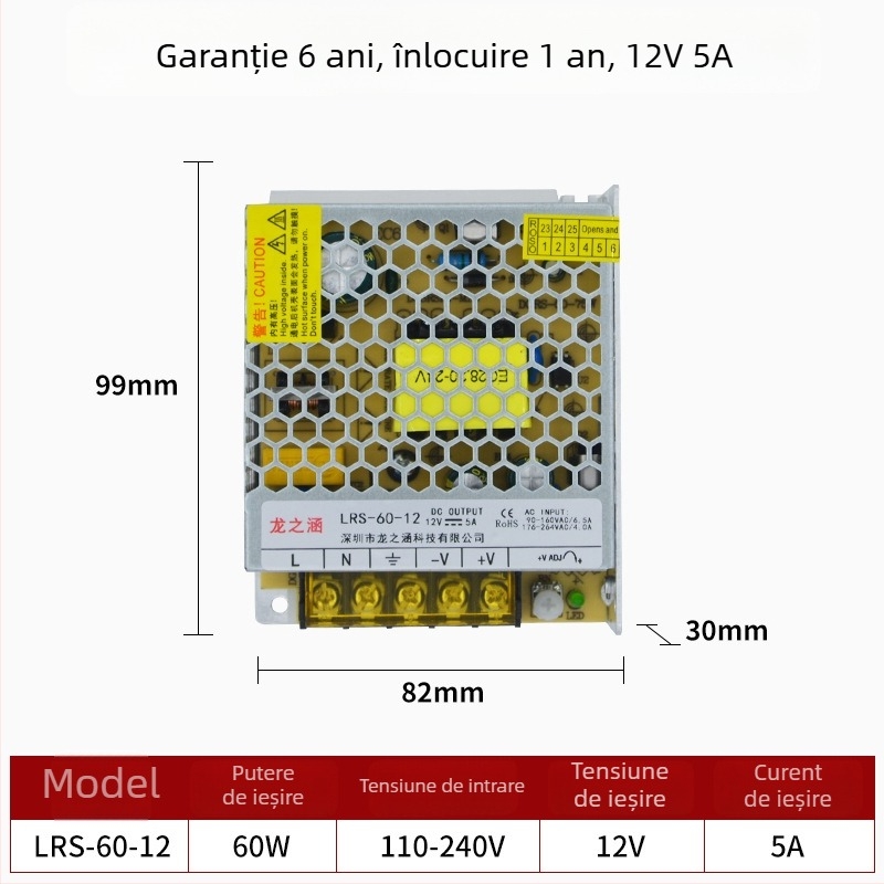 Sursă de alimentare cu comutator LRS, 12V/24V, putere înaltă, ieșire reglabilă 60–550W
