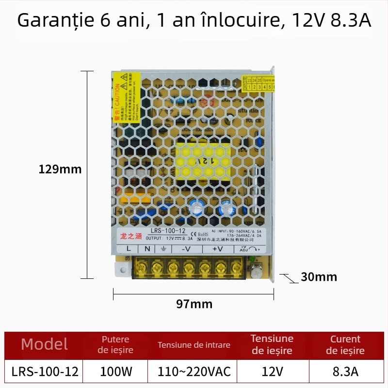 Sursă de alimentare cu comutator LRS, 12V/24V, putere înaltă, ieșire reglabilă 60–550W