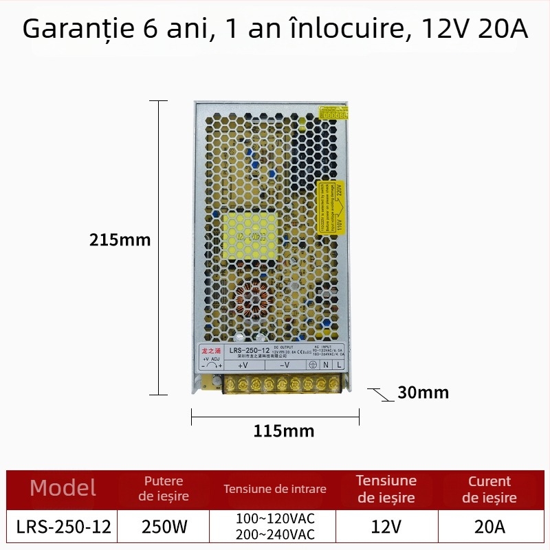 Sursă de alimentare cu comutator LRS, 12V/24V, putere înaltă, ieșire reglabilă 60–550W