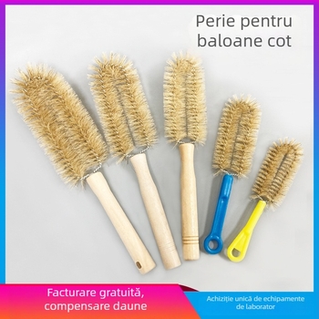 Set de perii pentru pahare de laborator, mici, medii și mari, cu mâner din sârmă groasă și peri rigizi din păr de porc