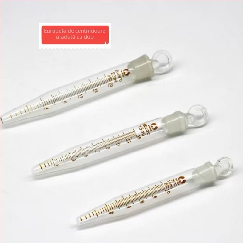 Tuburi de sticlă gradate cu dop și tuburi de centrifugare cu dop, 5 ml, 10 ml, 25 ml
