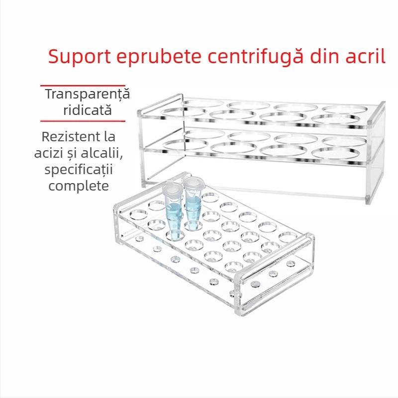 Suport din plexiglas pentru tuburi de centrifugă și tuburi de test, rezistent la acizi și baze, durabil, capacitate 0.2/0.5/1.5/5/10/15/50/100 ml
