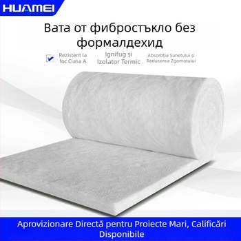Rolă din vată de sticlă pentru izolare fonică și termică, fără formaldehidă, ecologică, rezistentă la foc clasa A1, filc Huamei din vată de sticlă, centrifugă