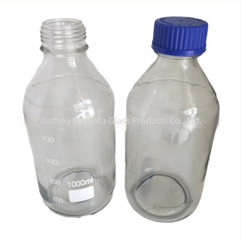 Recipient din sticlă pentru reacții, 1000 ml, cu capac albastru și capac filetant pentru prelevare în laborator