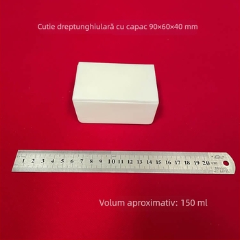 Barcă dreptunghiulară din oxid de aluminiu, cu capac, 99% puritate, dimensiuni 90×60×40 mm, pentru laborator