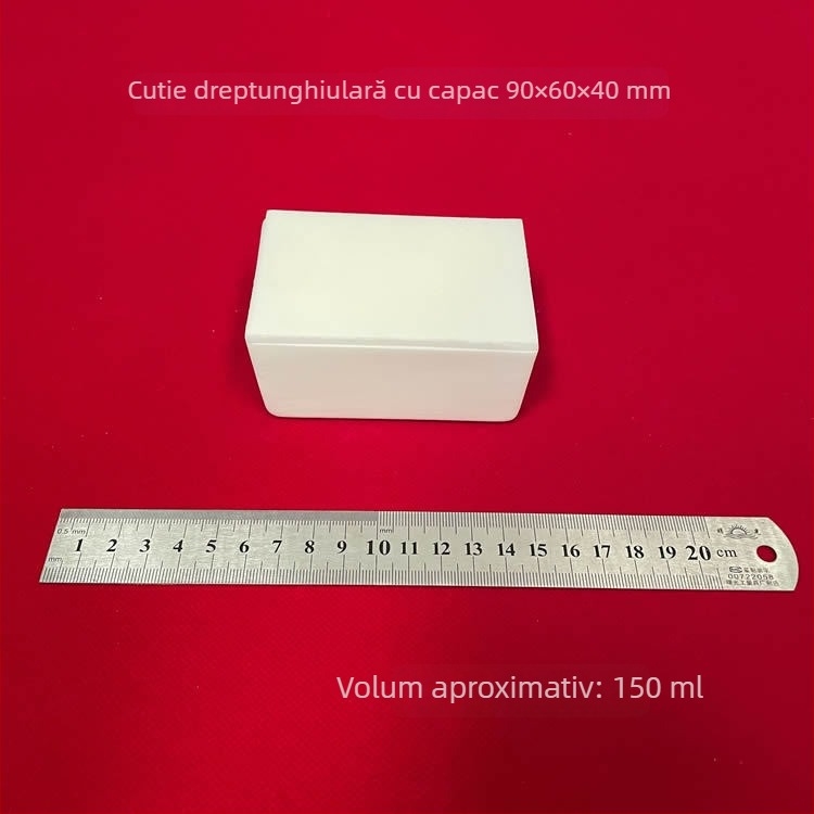 Barcă dreptunghiulară din oxid de aluminiu, cu capac, 99% puritate, dimensiuni 90×60×40 mm, pentru laborator