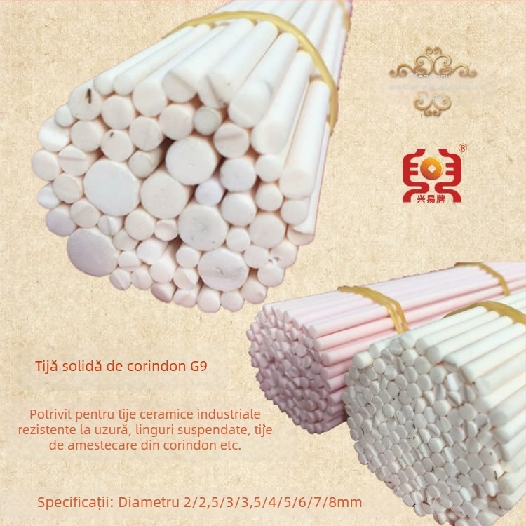 Tijă din oxid de aluminiu 99% (corund), diametre 2/2,5/3/3,5/4/5/6/7/8 mm, solidă