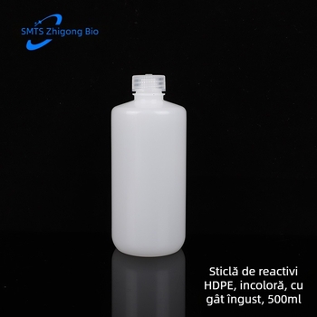 Sticlă de reacție HDPE albă, cu gură îngustă, rezistentă la temperaturi scăzute, pentru mostre