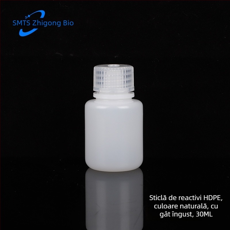Sticlă de reacție HDPE albă, cu gură îngustă, rezistentă la temperaturi scăzute, pentru mostre