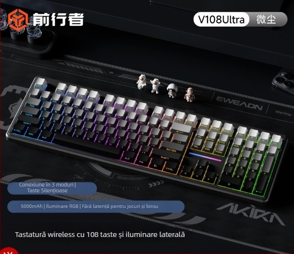 Forerunner V108 tastatură Bluetooth fără fir cu senzație mecanică, silențioasă, tastatură cu trei moduri