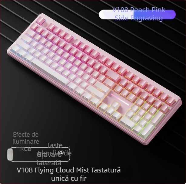 Forerunner V108 tastatură Bluetooth fără fir cu senzație mecanică, silențioasă, tastatură cu trei moduri