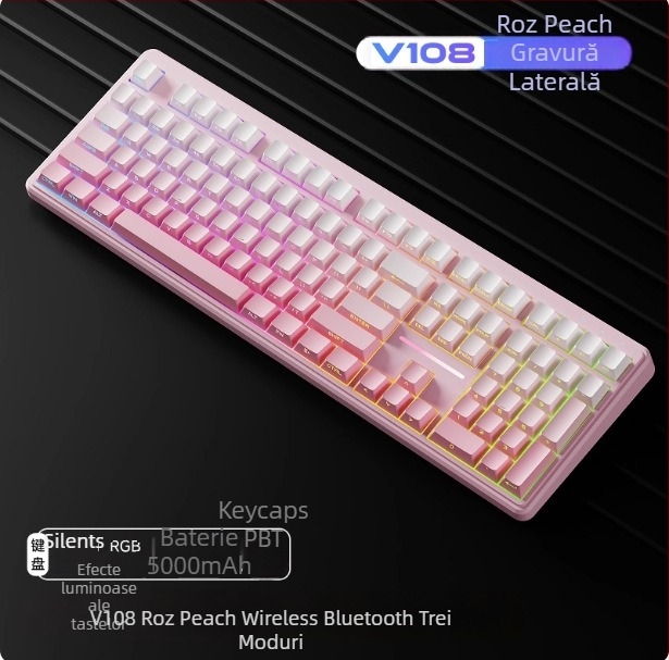 Forerunner V108 tastatură Bluetooth fără fir cu senzație mecanică, silențioasă, tastatură cu trei moduri