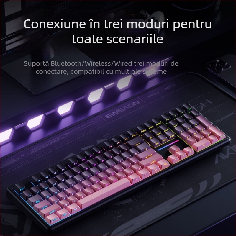 Forerunner V108 tastatură Bluetooth fără fir cu senzație mecanică, silențioasă, tastatură cu trei moduri