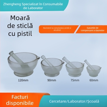 Mojar de sticlă cu pistil de măcinare, bol pentru medicamente și vas de măcinare, diametre 60/75/90/120/150 mm