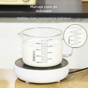 Pahar de măsură din sticlă cu scară, de calitate alimentară, rezistent la temperaturi înalte, cu capac, mare capacitate pentru coacere