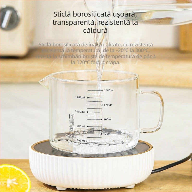 Pahar de măsură din sticlă cu scară, de calitate alimentară, rezistent la temperaturi înalte, cu capac, mare capacitate pentru coacere