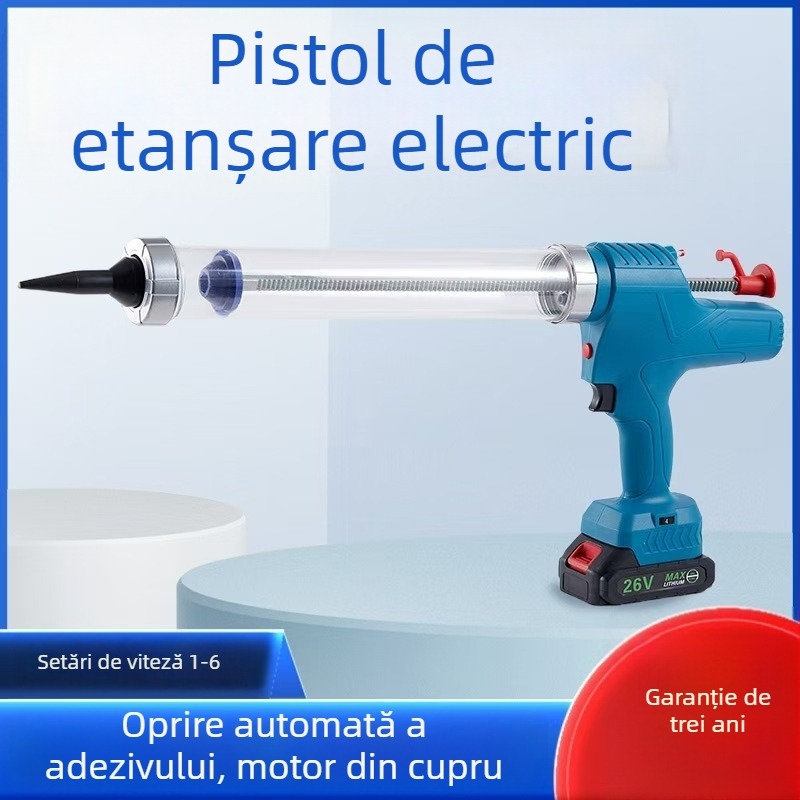 Pistol electric de silicon, reîncărcabil, cu design cu un singur tub, universal pentru sigilanți moi și tari, oprire automată a fluxului, alimentat cu baterie Li-ion
