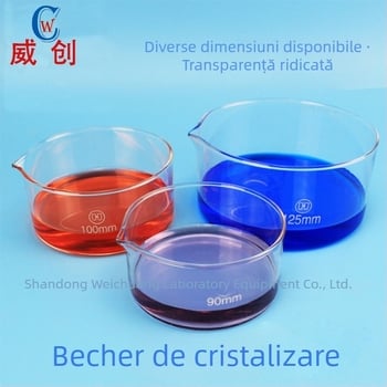 Vas din sticlă pentru evaporare și cristalizare, cu fund plat și margine, rotund, 60–180 mm