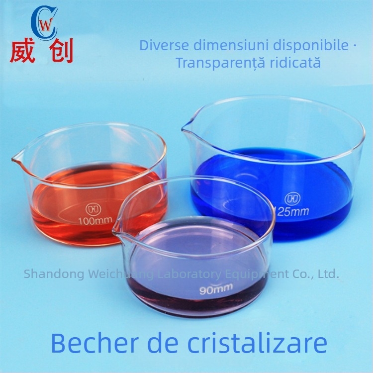 Vas din sticlă pentru evaporare și cristalizare, cu fund plat și margine, rotund, 60–180 mm